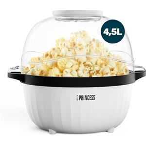 Princess Macchina per Popcorn, 4,5 L, Mescolatore Integrato, Coperchio Trasparente, Vassoio per Burro, Ciotola Reversibile, Facile da Pulire, Salvaspazio, Piedini Antiscivolo, 450 W, 292980
