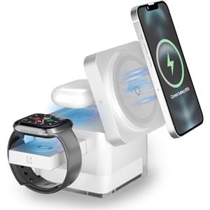 Yavozokl Base Ricarica Wireless 3 in 1 Compatibile con Apple Watch, Airpods e iPhone,Caricabatterie Magnetico Pieghevole Compatibile con iPhone 16 15 14 13 12 Series,Caricabatterie Induttivo(Bianco)