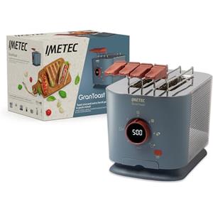 Imetec Grantoast - Tostapane 2 Fette XL con Pinze Apribili per Toast Farciti - 7 Livelli Doratura, Facile Pulizia, Display LED, Griglia Scalda Brioche, Pizzette e Focacce, Timer Digitale, Acciaio Inox