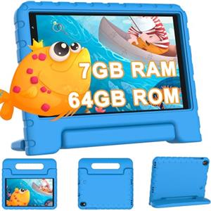 YESTEL Tablet Bambini 8 Pollici, 7GB RAM 64GB ROM 1TB Espandibile, WiFi 6 BT 5.0, 5MP+2MP, 3600mAh, 1280*800, Apprendimento Educazione,GPS, Controllo Parentale, Android Tablet PC con Custodia, Azzurro