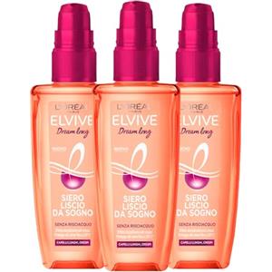 L'OREAL PARIS L'Oréal Paris Elvive Dream Long Siero Liscio da Sogno per Capelli Lunghi e Crespi Disciplinante Termoprotettore Anti-Crespo Formula Senza Risciacquo con Keratina Vegetale - 3 Flaconi da 100ml