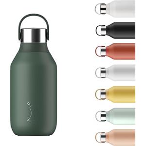 Chilly's Series 2 Borraccia - Borraccia in Acciaio Inossidabile con Isolamento Sottovuoto, Collare Morbido e Anello di Trasporto, Borraccia Termica per Bevande Calde e Fredde - Pine Green, 350ml