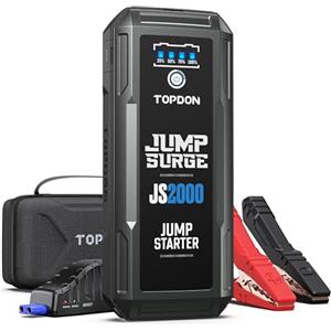 TOPDON Avviatore di emergenza, Avviatore di emergenza per batteria di picco da 2000A per motori diesel fino a 8L/6L, Starter di emergenza per batteria portatile da 12V con cavi jumper