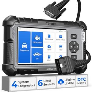 TOPDON Dispositivo diagnostico OBD2 per auto AD500, 4 diagnostiche di sistema per motore SRS ABS e trasmissione, 6 funzioni di servizio per olio, BMS, SAS, DPF, TPMS e valvola a farfalla,