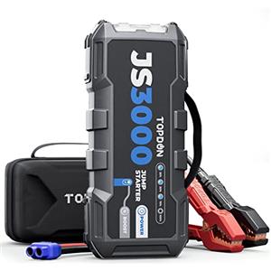 TOPDON Avviatore di emergenza, Avviatore di emergenza per batteria di picco da 3000A per motori diesel fino a 9L/7L, Starter di emergenza per batteria portatile da 12V con cavi jumper