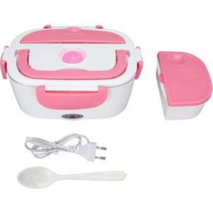 Generico Scaldavivande Elettrico Portatile, 2 Contenitori Removibili, Piastra Riscaldante in Acciaio, Posate di Plastica in Dotazione, 220V (Rosa)