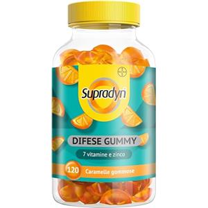 Supradyn Difese Gummy Multivitaminico Caramelle, Integratore Multivitaminico Difese Immunitarie Adulti con 7 Vitamine e Zinco, Vitamina D, Vitamina C, 120 Vitamine Gommose Gusto Arancia