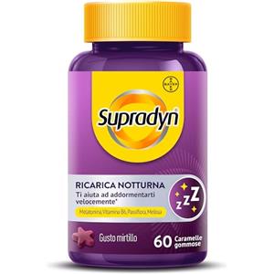 Supradyn Ricarica Notturna, Melatonina Per Dormire, con Vitamina B6, Passiflora e Melissa - Melatonina Forte 1mg Adulti - 60 caramelle gommose mirtillo
