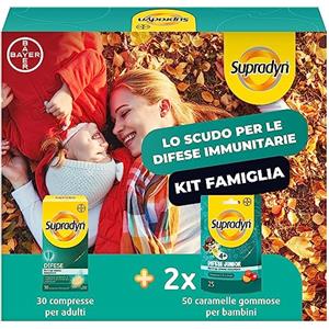 Supradyn Difese Kit Integratore Multivitaminico Alimentare Completo, con Vitamina C, Vitamina D e Zinco per il Sistema Immunitario, 50 Caramelle Gommose + 30 Compresse Effervescenti
