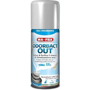 Ma-Fra, Odorbact Out Talc Fragrance, Spray Purificante per Climatizzatori Auto, Neutralizza i Cattivi Odori e Rilascia una Piacevole Fragranza al Talco, Formato 150ml