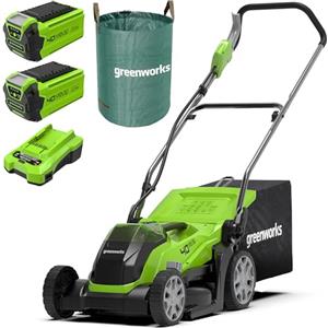 Greenworks 40V Tagliaerba a Batteria, Ampiezza di Taglio 35cm, Sacca da 40L CON Due Batterie 40V 2Ah e 1 Caricabatterie- G40LM35K2X + Greenworks Tools Sacco da giardinaggio da 120l