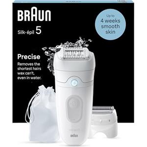 Braun Silk-épil 5 Depilatore Donna, Epilatore Elettrico Donna Per Una Epilazione Semplice, Wet & Dry, Pelle Liscia a Lungo, Con Testina Per Rasoio Donna e Cappuccio Rifinitore, 5-041, Bianco/Grigio