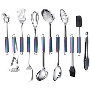 HOMQUEN Set di Utensili da Cucina in Acciaio Inossidabile,12-Utensili da Cucina,Gadget da Cucina Set di Pentole,Miglior Regalo-Set di Utensili da Cucina(Manico Colorato)