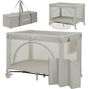 LIONELO LAURA Lettino da viaggio 2 in 1 fino a 15 kg Box per bambini da 0 a 36 mesi Entrata laterale Materassino in schiuma T25, 2 Livelli di Altezza, Borsa da Viaggio, Ruote con Freno