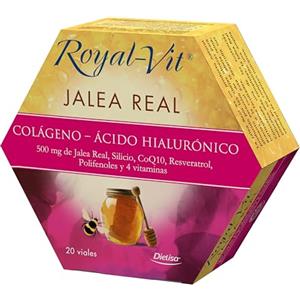 Dielisa, Royal Vit, Pappa Reale Collagene, Acido Ialuronico, Integratore Alimentare con 500mg di Pappa Reale, Collagene, Acido Ialuronico, Silicio, CoQ10, Resveratrolo e Polifenoli, 20 flaconcini