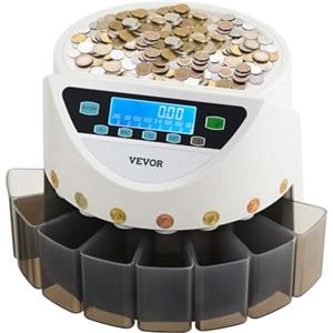 VEVOR Contamonete, Selezionatrice di Monete di 8 Tipi Europei con Schermo a LCD, Contiene Fino a 850 Monete Raccolta in Scatola, Contenitore per Monete Incluso, 5 Tubi e Scatole per Monete