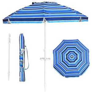 RELAX4LIFE Ombrellone da Spiaggia diametro 220 cm con Vassoio, Ombrellone da Mare Inclinabile a 8 Stecche con Air Vent, Non Base, Protezione solare e impermeabile, Borsa di Trasporto Inclusi