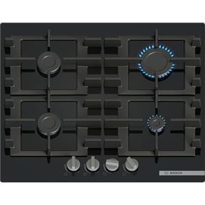 Bosch PNP6B6K40 Serie 4, Piano cottura a gas, 60 cm, Vetro temperato, Griglie ghisa lavabili in lavastoviglie, Nero