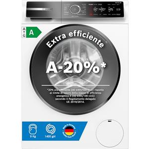 Bosch WGB24400IT Serie 8 Lavatrice smart a carica frontale, 9 kg, 1400 giri, Classe energetica A -20%, motore inverter con 10 anni di garanzia, riduce le pieghe e facilita la stiratura, Bianco, 60 Cm