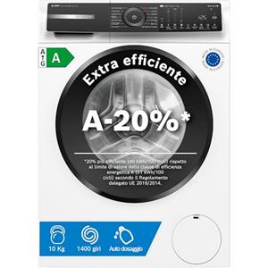 Bosch WGH254A0IT Serie 6 Lavatrice smart a carica frontale, 10 kg, 1400 giri, Classe energetica A -20%, sistema di dosaggio automatico del detersivo e dell'ammorbidente, Bianco, 60 Cm