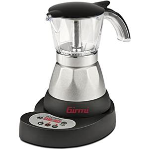 Girmi MC23 Moka elettrica Programmabile per caffè in polvere, da 1 a 3 tazze, 400W, Display LED, Timer, Mantenimento in caldo, Rotazione 360°, Nero/argento