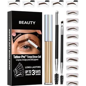 Generic Kit di tintura per sopracciglia - Vernice gel per sopracciglia, con stencil, per tatuaggi per sopracciglia, tatuaggio semipermanente, facile da usare, dura fino a 3 giorni e impermeabile, marrone
