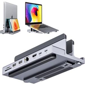 QUUGE Docking Station USB C, 8 in 1 QUUGE per MacBook - HDMI 4K@60Hz, 2 Porte USB 3.0, Ricarica PD 100W, Ethernet Gigabit, Lettore SD/TF - Supporto Verticale per MacBook Air/Pro, Dell XPS, HP