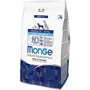 Monge Superpremium Medium Puppy & Junior - Alimento Secco Completo per Cuccioli di Taglia Media con Pollo e Riso - 12 kg