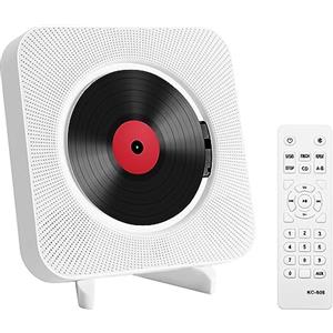 Adirigo Lettore CD portatile Bluetooth da tavolo montabile a parete Altoparlanti HiFi incorporati Boombox audio domestico con telecomando（Bianco）