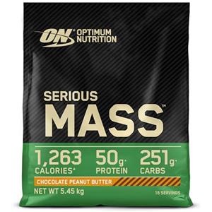 Optimum Nutrition Serious Mass Proteine in Polvere, Alto Contenuto Calorico, Aumento Peso, 25 Vitamine e Minerali, Creatina Monoidrato e Glutammina, al Cioccolato e Burro di Arachidi, 16 Dosi, 5,45 kg