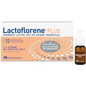 Lactoflorene Plus, Fermenti Lattici, Probiotici, Senza Glutine Senza Lattosio - Integratori Adulti a base di Probiotici con Zinco e Vitamina B per l'Equilibrio della Flora Intestinale (12 Flaconcini)