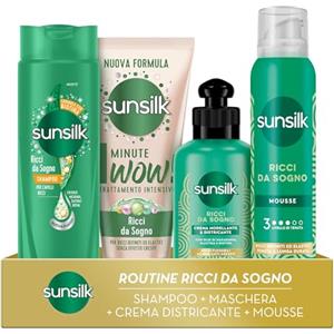Sunsilk Kit Ricci da Sogno, con Shampoo 250ml, Maschera 1 Minute WOW 180ml, Crema Districante 200ml e Mousse 200ml, per Capelli Ricci Definiti ed Elastici a Lunga Tenuta, Anticrespo Capelli