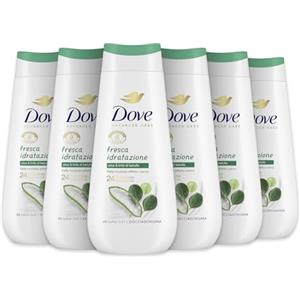 Dove Bagnoschiuma Fresca Idratazione, Bagnodoccia Idratante, Formula Delicata sul Microbioma della Pelle, con Agenti Idratanti Vegetali, Senza Solfati SLES, Bagnodoccia Uomo e Donna, 6 Pezzi da 225 ml