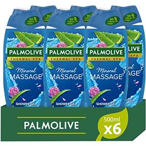 Palmolive Bagnoschiuma Thermal Spa Mineral Massage 500ml x 6 | Gel Doccia con Sale Marino e Aloe | Docciaschiuma con Ingredienti di origine naturale al 93%* | plastica riciclata al 30%