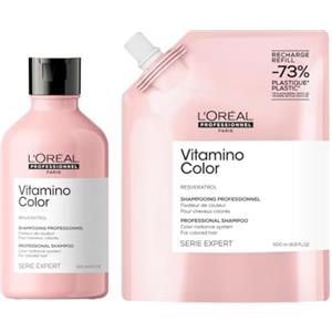 L'Oréal Professionnel Paris Kit L'Oréal Professionnel Paris | Shampoo professionale per capelli colorati Vitamino Color Serie Expert, Formula anti-sbiadimento, 300 ml + Ricarica 500 ml