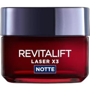 L'Oréal Paris Crema Viso Notte Revitalift Laser tripla azione, Azione Antirughe e Anti-Età, Pelle Ridensificata e e Rinforzata, Con Acido Ialuronico, Vitamina C e Pro-Retinolo, 50 ml