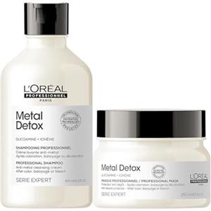 L'Oréal Professionnel Paris, Shampoo Professionale per Capelli Colorati Metal Detox Serie Expert, 300 ml + Maschera Professionale, Formula Anti-Metallo, 250 ml