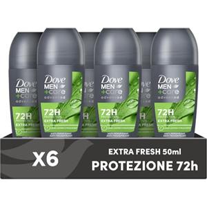 Dove Men + Care Dove Men+Care Roll On Advanced Care Extra Fresh, Deodorante Uomo Antitraspirante Senza Alcol, con 1/4 di Crema Idratante, Protezione Fino a 72 Ore, 6 Pezzi da 50 ml