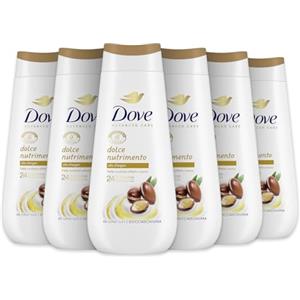 Dove Bagnoschiuma Dolce Nutrimento, Bagnodoccia Idratante, Formula Delicata sul Microbioma della Pelle, con Agenti Idratanti Vegetali, Senza Solfati SLES, Bagnodoccia Uomo e Donna, 6 Pezzi da 225 ml