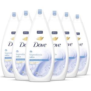Dove Docciaschiuma Talco, Formula con Idratante Dermo-Naturale, con 1/4 di Crema Idratante, Dermatologicamente Testato, Bagnoschiuma Uomo e Donna, 100% Bottiglia Riciclata* 6 Pezzi x 750 ml