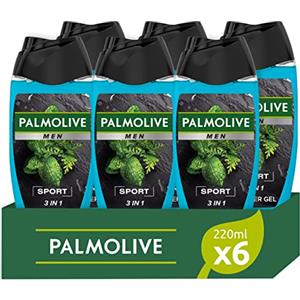 Palmolive Bagnoschiuma Men Sport 3 in 1 con oli essenziali 220ml x 6 | Docciaschiuma per uomo | Gel doccia sportivo | Profumo fresco | Detergente corpo, viso, capelli | Dermatologicamente testato