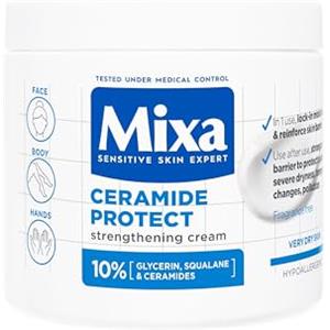 Mixa Crema Idratante Rinforzante, Per Pelli Sensibili e Molto Secche, Pelle Idratata a Fondo, Con il 10% di Ceramidi, Glicerina e Squalano, Senza Profumo, Ceramide Protect, 400 ml