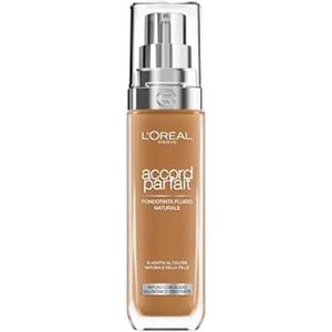 L'Oréal Paris Fondotinta Liquido, Incarnato Uniforme e Illuminato, Finish Naturale, Per Tutti i Tipi di Pelle, Formula con Acido Ialuronico, Accord Parfait, Tonalità: 8R/C Nut Brown, 30 ml