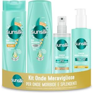 Sunsilk, Kit Onde Meravigliose, Set Capelli Mossi, con Shampoo 250ml, Balsamo Capelli 200ml, Crema Styling 200ml e Sea Salt Spray 150ml, Effetto Anticrespo, per Onde Morbide e Splendenti*