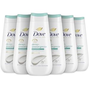Dove Bagnoschiuma Dermo-Ipoallergenico, Bagnodoccia Idratante, Formula Delicata sul Microbioma della Pelle, Agenti Idratanti Vegetali, Senza Solfati SLES, Bagnodoccia Uomo e Donna, 6 Pezzi da 225ml