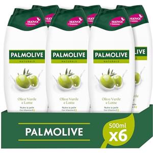 Palmolive Bagnoschiuma Naturals Oliva Verde e Latte Idratante 6x500 ml I Idrata tutti i tipi di pelle I Lascia la Pelle Morbida I Gel doccia dermatologicamente testato | Formula Delicata