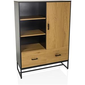 hjh LIVING Credenza con 2 cassetti e anta 100x40x140 cm AMIO H Scaffale Armadio da ufficio con molto spazio, ripiani regolabili, nero/rovere