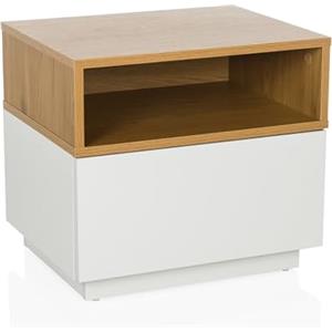 hjh LIVING Comodino con cassetto MELMO Tavolino con ripiano aperto, comodino, piccola cassettiera, bianco/rovere