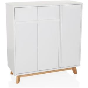 hjh LIVING Credenza con 2 cassetti, 3 Ante ESTHA Cassettiera in Stile scandinavo, Chiusura Ammortizzata, Design Senza Maniglie, Mobile con Gambe in Legno, Bianco