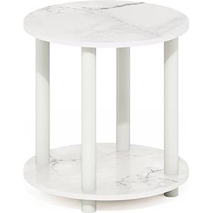 Furinno Turn-N-Tube Tavolo Rotondo in Legno a 2 Livelli, ingegnerizzato, Marmo Bianco, 1-Confezione